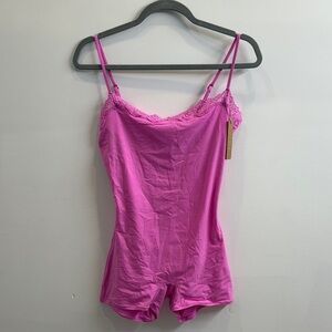 SKIMS Pink Lace Trim Bodysuit